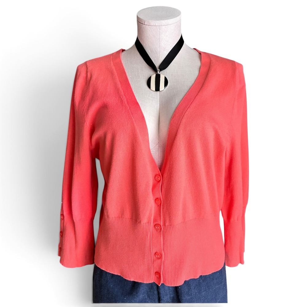 Lane Bryant Orange Cardigan Sweater Plus Size 14/16 V Neck Knit